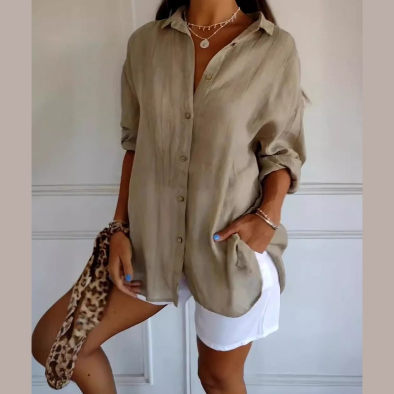 Camisa clásica plisada con textura y solapa sencilla para mujer - 💖 ESPECIAL DIA DE LAS MADRES 👩‍🦳