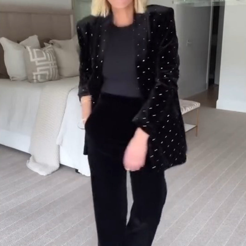 Blazer de terciopelo de lujo con pedrería para mujer