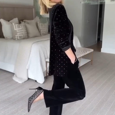 Blazer de terciopelo de lujo con pedrería para mujer