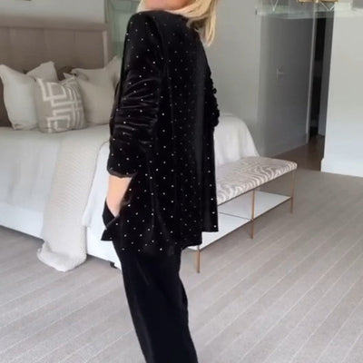 Blazer de terciopelo de lujo con pedrería para mujer