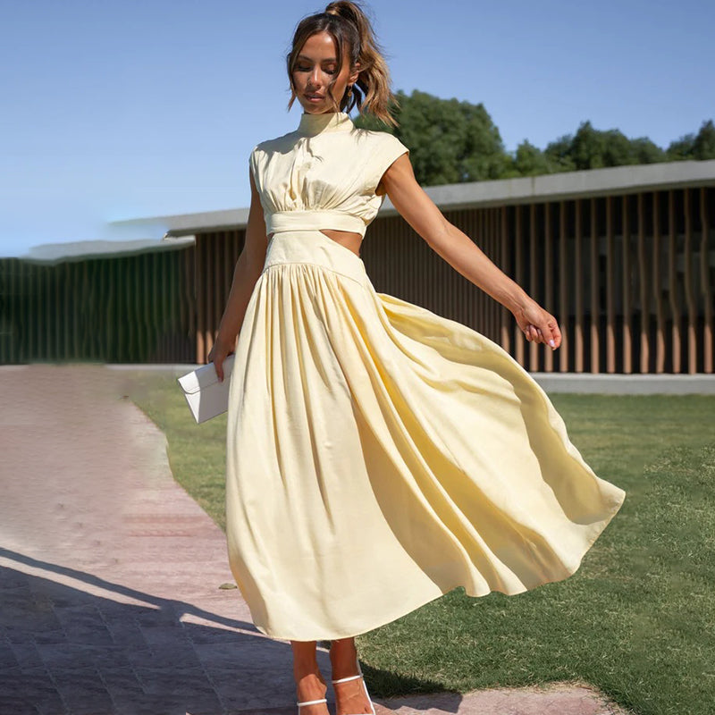 Vestido plisado Celine de cuello alto