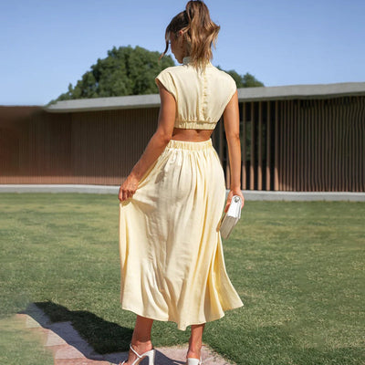 Vestido plisado Celine de cuello alto