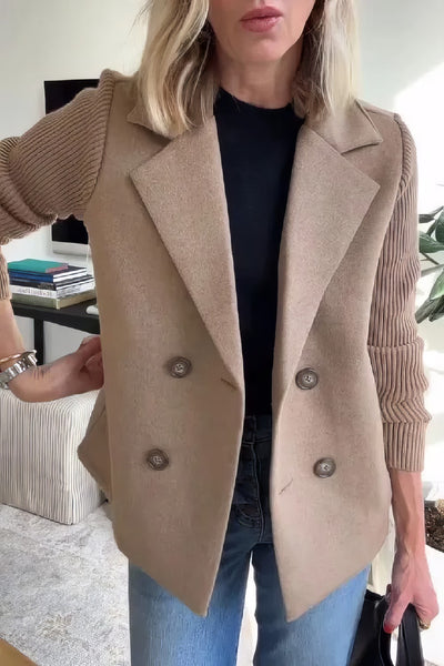 Abrigo Casual de Punto con Botones y Mangas Patchwork para Mujer - 💖 ESPECIAL DIA DE LAS MADRES 👩‍🦳