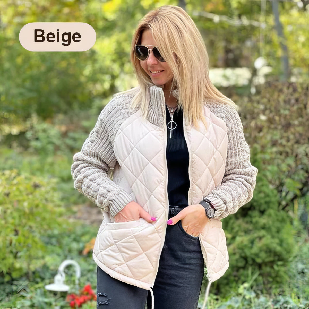 Chaqueta Acolchada de Invierno para Mujer con Patchwork y Mangas de Punto
