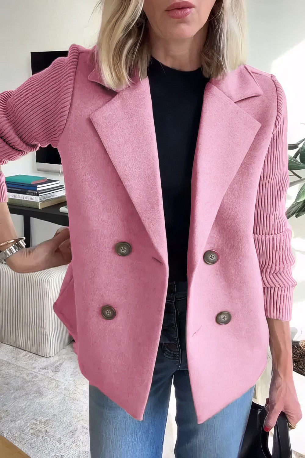 Abrigo Casual de Punto con Botones y Mangas Patchwork para Mujer - 💖 ESPECIAL DIA DE LAS MADRES 👩‍🦳