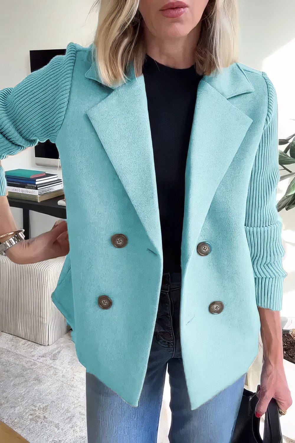 Abrigo Casual de Punto con Botones y Mangas Patchwork para Mujer - 💖 ESPECIAL DIA DE LAS MADRES 👩‍🦳