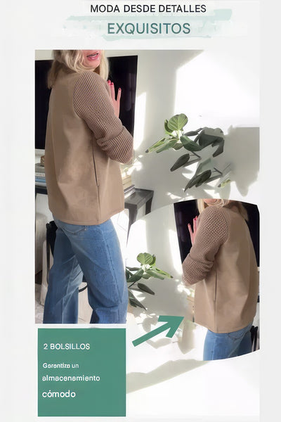 Abrigo Casual de Punto con Botones y Mangas Patchwork para Mujer - 💖 ESPECIAL DIA DE LAS MADRES 👩‍🦳