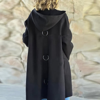 Chaqueta de mujer con fila sencilla de botones y capucha