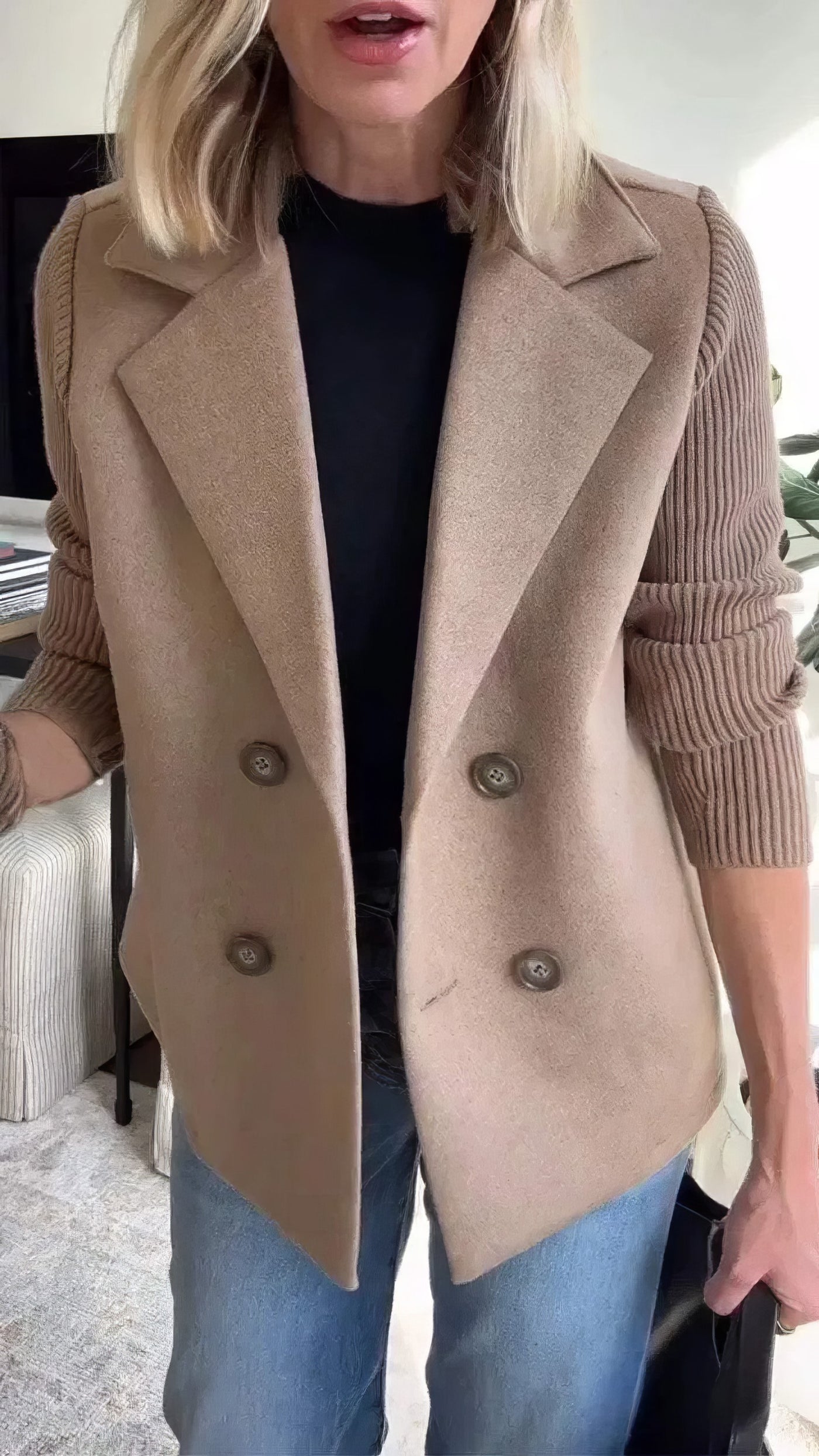 Abrigo Casual de Punto con Botones y Mangas Patchwork para Mujer - 💖 ESPECIAL DIA DE LAS MADRES 👩‍🦳