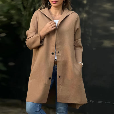 Chaqueta de mujer con fila sencilla de botones y capucha