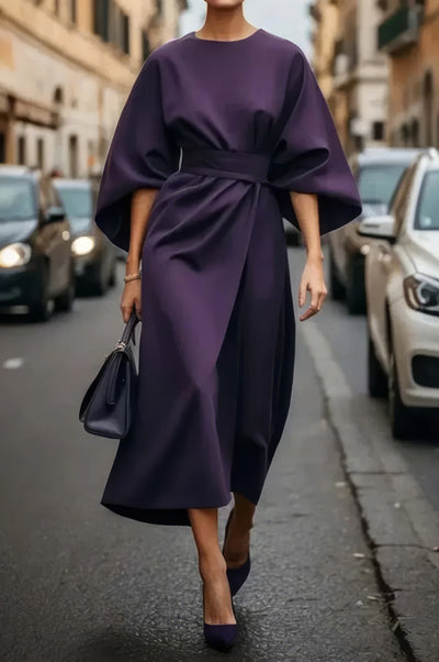Margaret - Elegante Vestido Con Mangas Farol y Cinturón