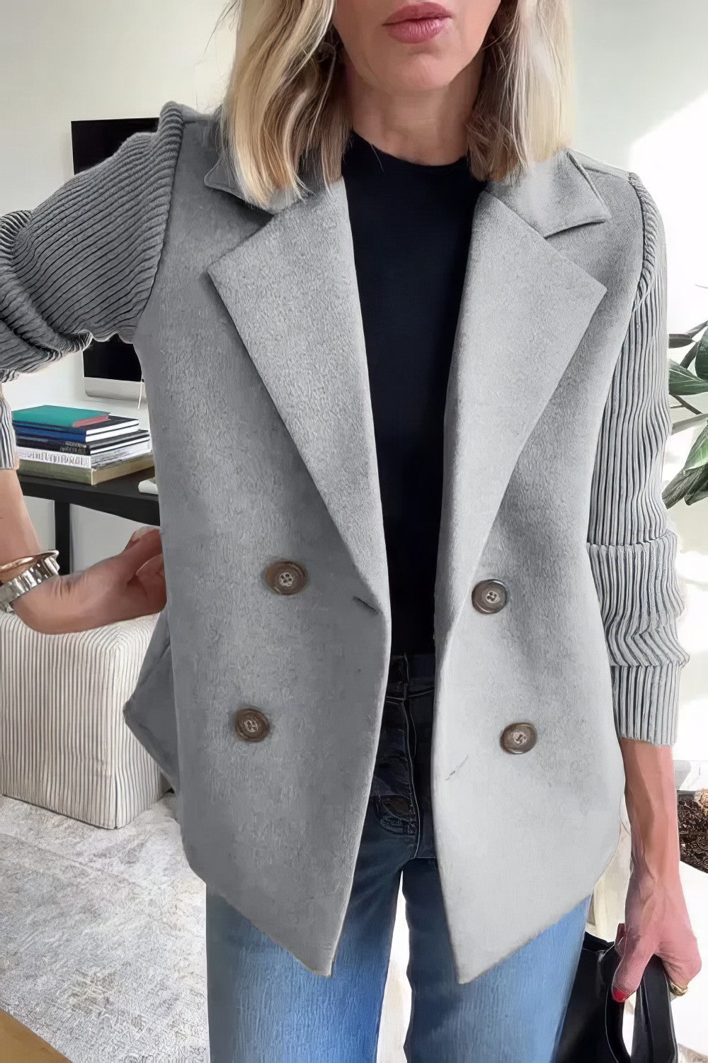 Abrigo Casual de Punto con Botones y Mangas Patchwork para Mujer - 💖 ESPECIAL DIA DE LAS MADRES 👩‍🦳